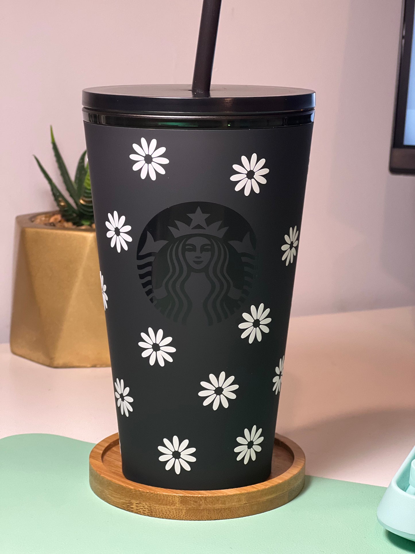 Personalized Starbucks Tumbler Flower Design